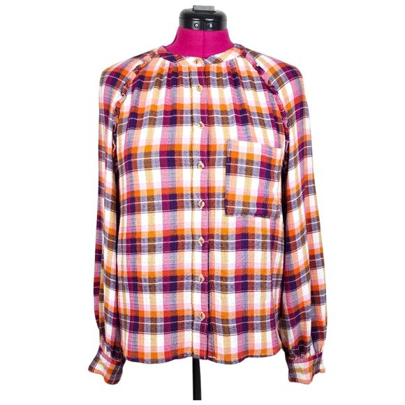 Pilcro Tops - Anthropologie Pilcro Breezy Button Front Plaid Ruffle Blouse Top Shirt
